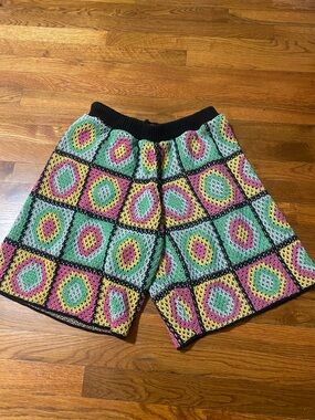 Zara Multicolor Crochet Knit Shorts with Black Waistband